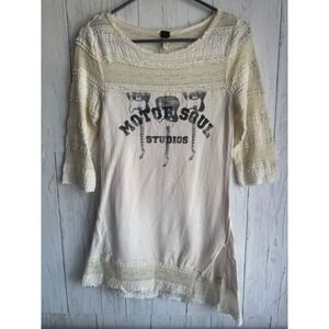 Free People We The Free Motor Soul Studios Graphic Lace Top Cream XS